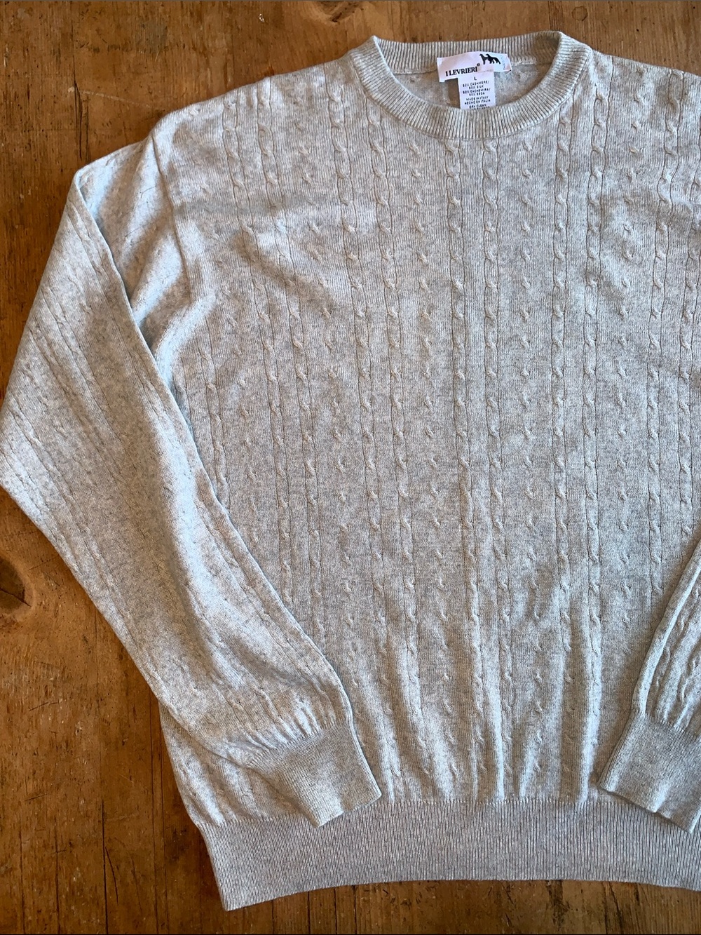 I Levrieri Italian Cashmere Silk Light Gray Cable-Knit Crewneck Sweater - Picture 15 of 16